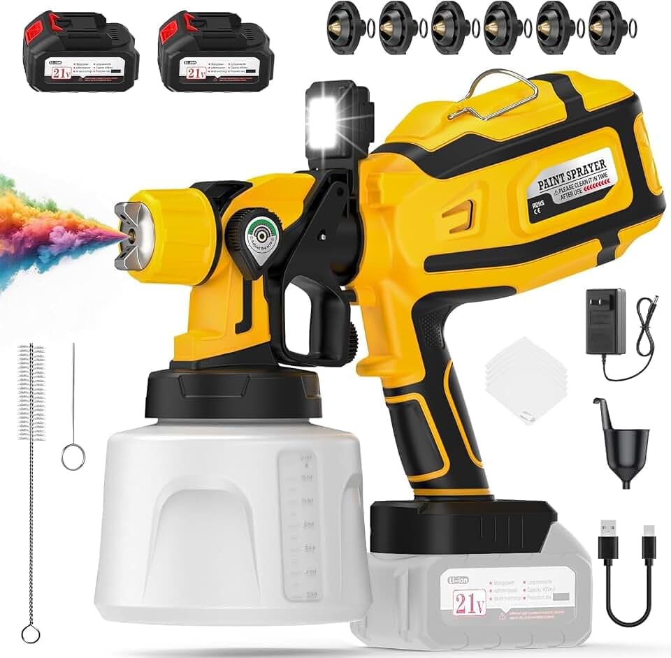 Cordless Paint Sprayer for House Painting with 2×4000mAh Battery