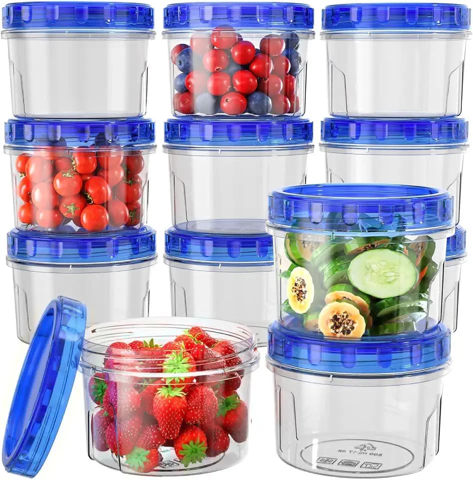HOMETALL Freezer Storage Containers, [12 Pack-16 Oz] Airtight Plastic