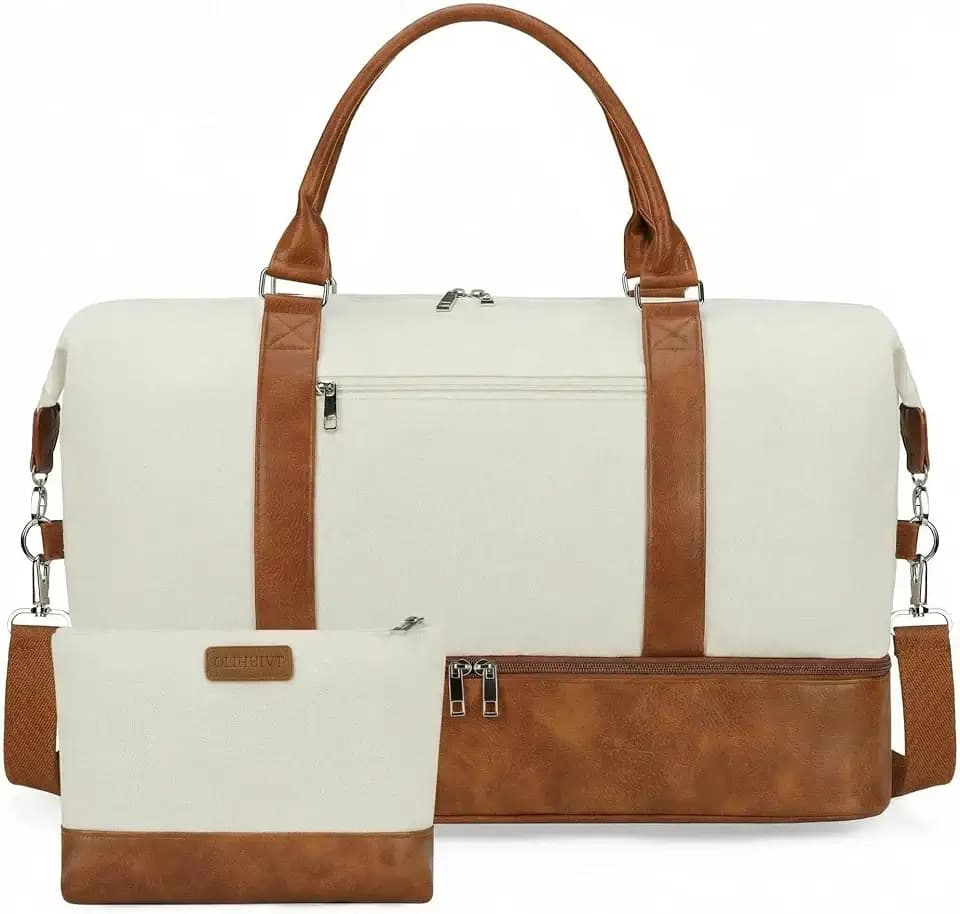 Women's Weekender bag Travel Duffel Bag with Shoe Compartment 21-inch Airline-Approved Carry-On, 2-Piece Overnight Bag Set Personal Item Luggage