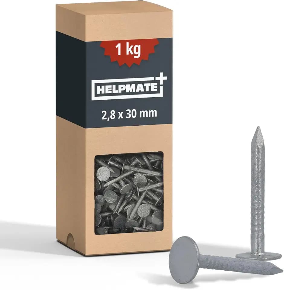 HELPMATE – Dachpappennägel 2,8x30 mm mechanisch verzinkt – 1kg Dachpappstifte Typ B – Dachpappnägel DIN 1160 B – Dachnägel ideal für Dachpappe, Kunststoffplanen & Schiefernplatten