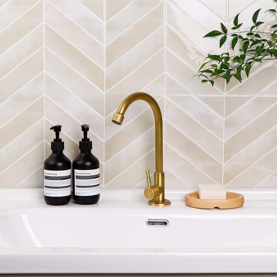 Alwayspon Wandfliesenaufkleber, Fischgrätenmuster, 3D-Vinyl, selbstklebend, wasserdicht, Spritzschutz, für Küche, Badezimmer, Wand, 29 x 22,9 cm, Beige, 10 Bögen