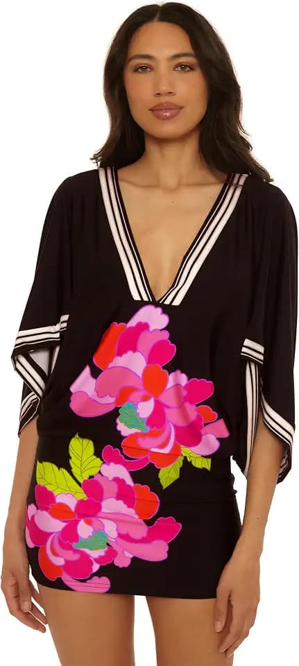 Trina Turk Women's Bougainvillea Border Dress, Casual, Floral Print, Beach Cover Ups for Women