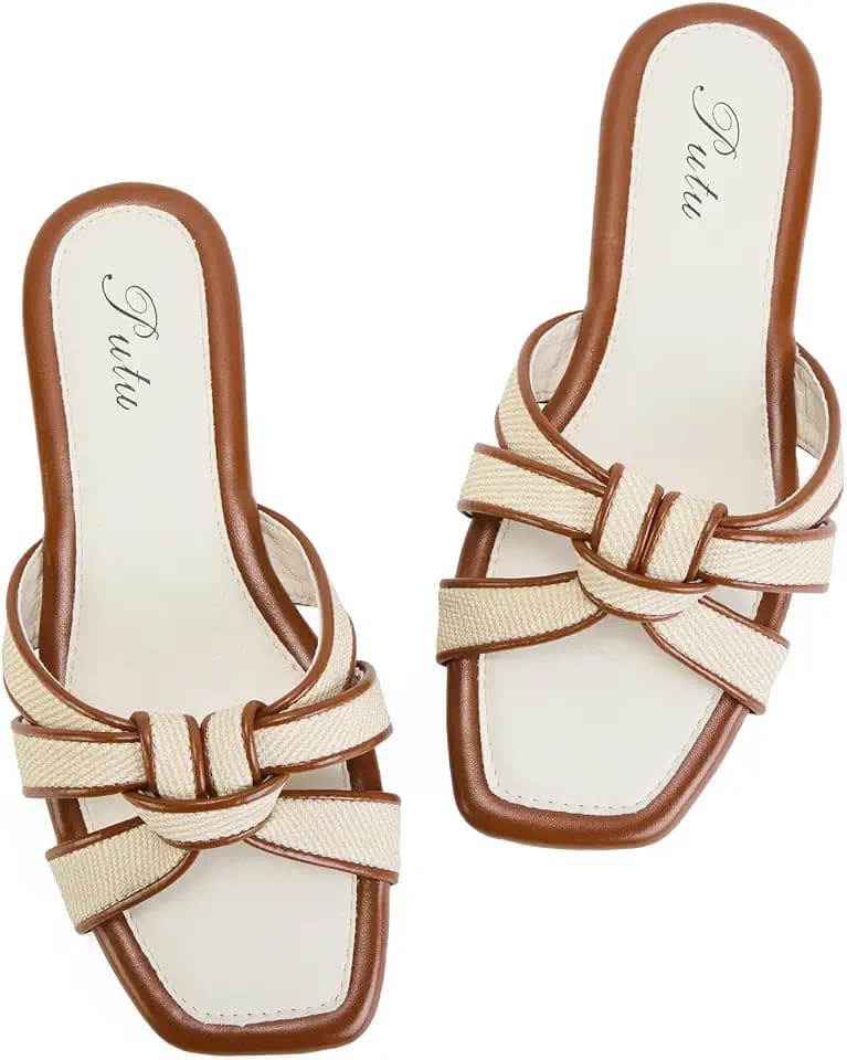 Putu Women's Flat Sandals Crisscross Strap Slide Sandals For Vacation