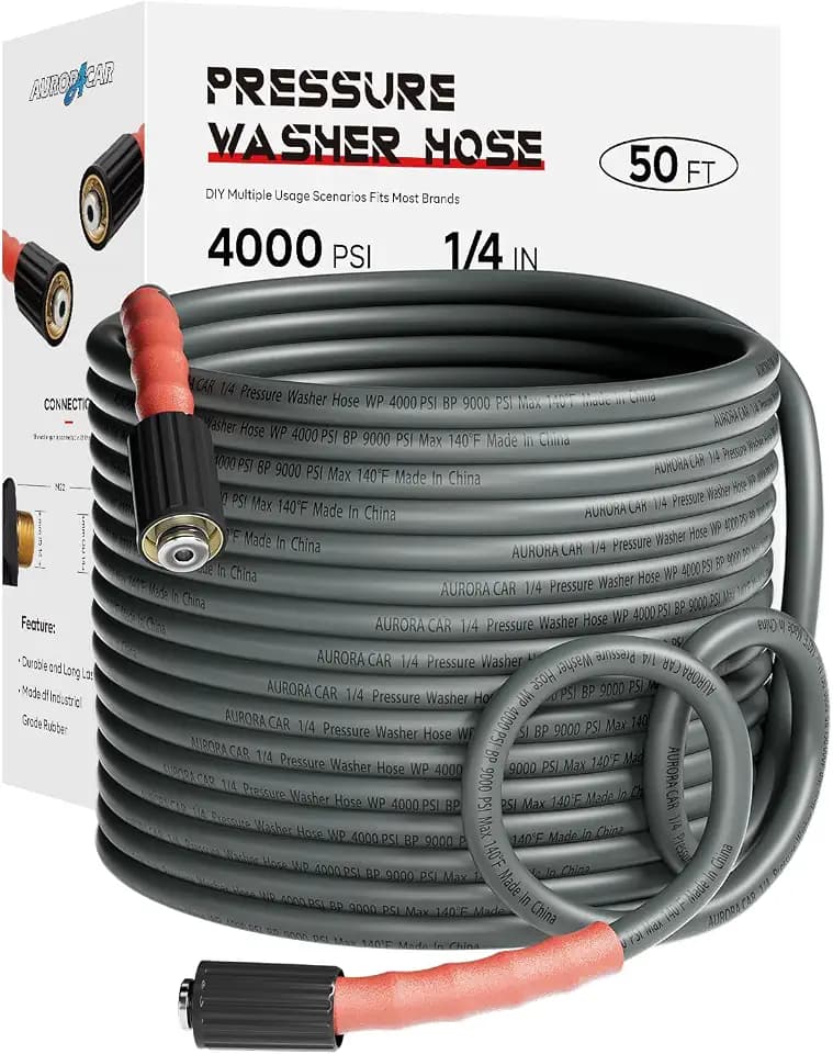 AURORA CAR Pressure Washer Hose 50FT 1/4", M22-14mm Fitting, Grey