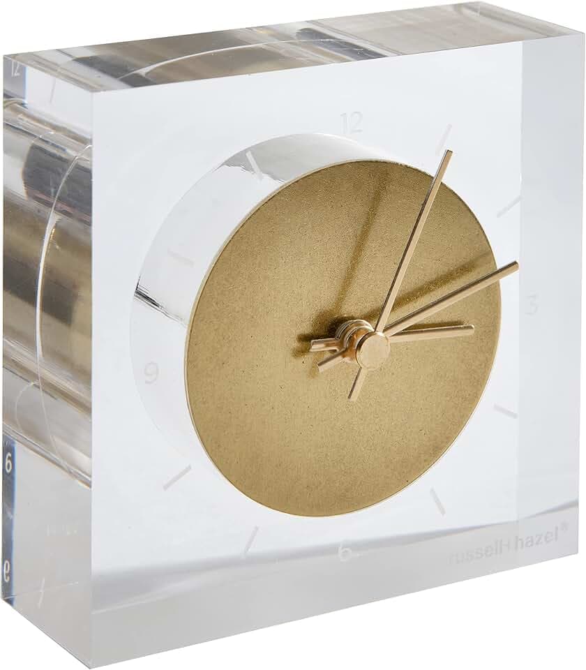 russell+hazel Acrylic & Gold Desk Clock, Clear