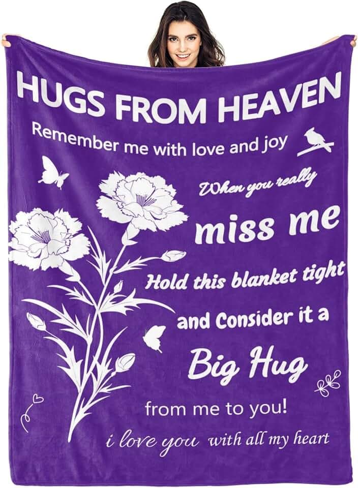 Memorial Blanket, Sympathy Blanket for Loss of Loved One, Hug from Heaven Gifts, Best Bereavement or Condolences Gifts, In Memory of Dad Mom Grandma Grandpa Husband Wife Friend Pet 60"x50" Purple