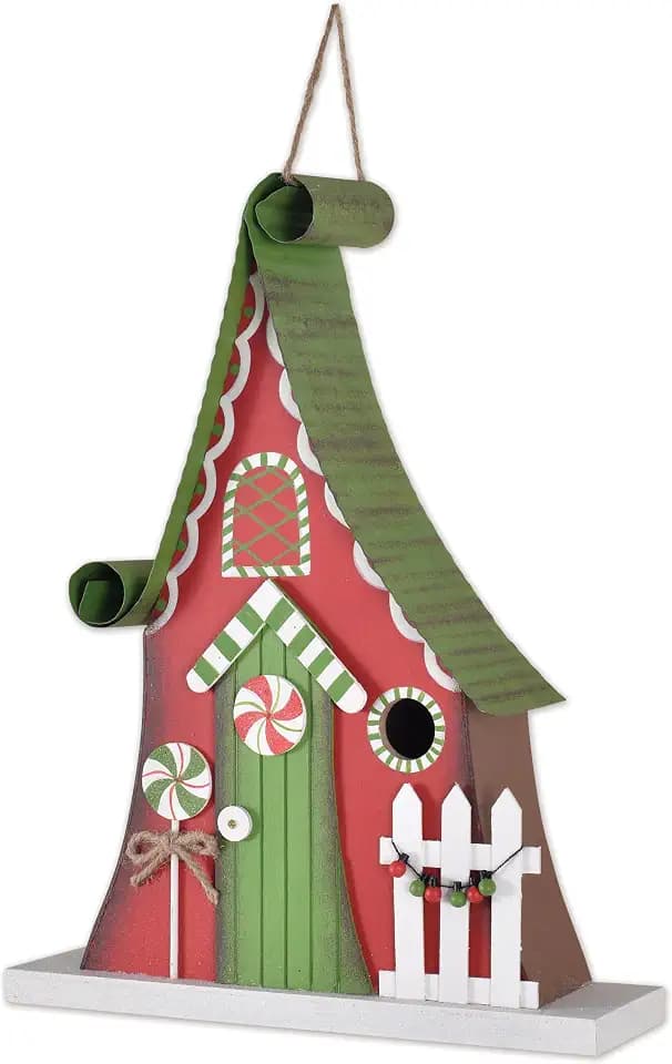 Sunset Vista Designs Holiday Hanging Bird House for Patio Fairytale Decorative Birdhouse, 14" H, Red