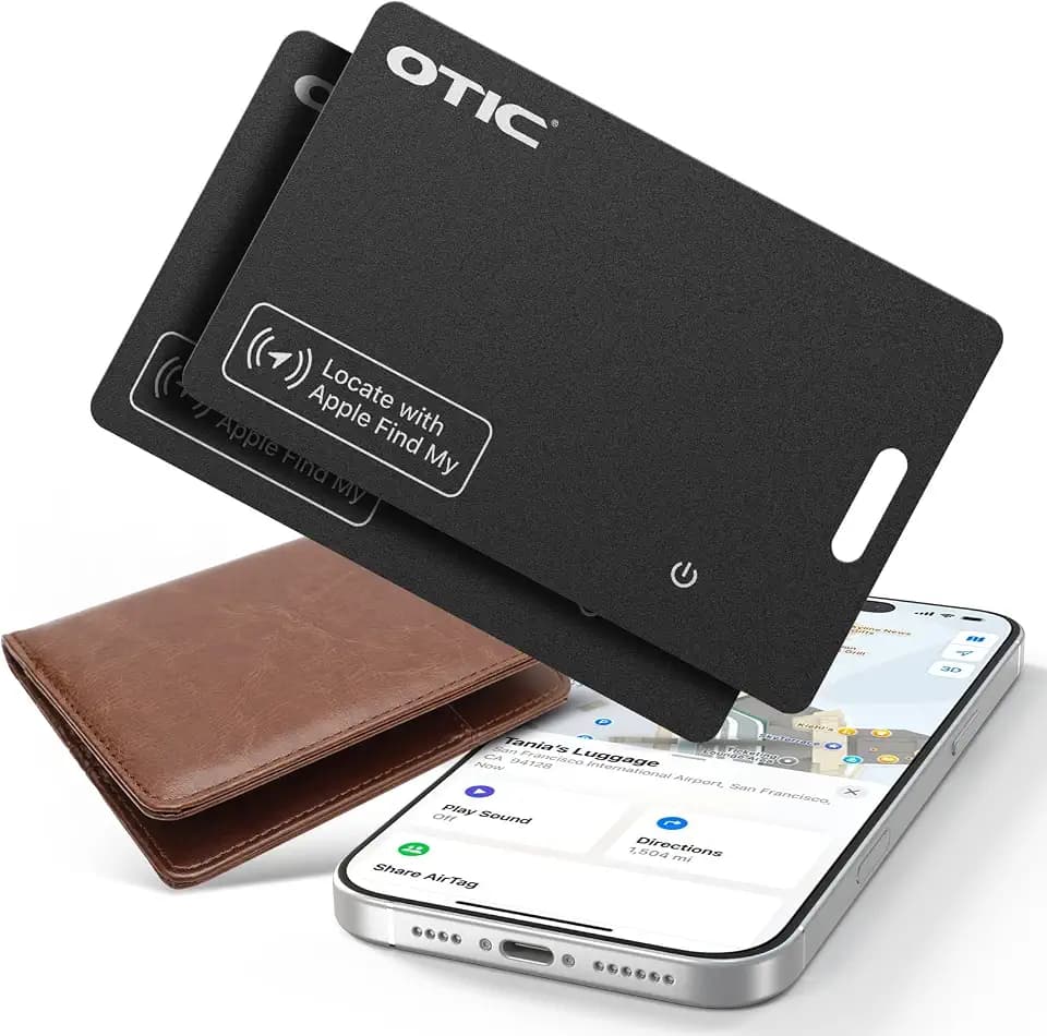 OTIC Wallet Tracker Card, Ultra-Thin 1.7MM Rechargeable Finder, Works with Apple Find My (iOS Only), Item Locator for Luggage Tags, Passports, Phone, IP67 Waterproof, (2-Pack)