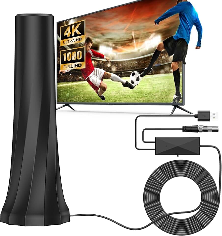 DVB-T/DVB-T2 Antenne,Zimmerantenne für Fernseher mit Verstärker,TV-Antenne mit hochverstärktem Magnetfuß,über 560 Meilen Reichweite und 360°-Empfang, Unterstützt 4K/1080P HD-Kanäle und alle Fernseher