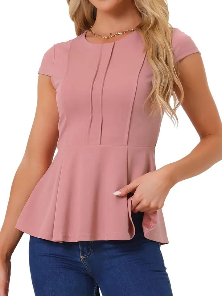 Allegra K Work Blouse for Women Peplum Cap Sleeve Business Casual Tops
