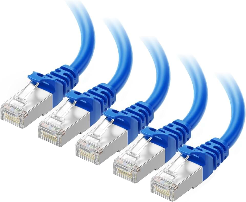 Cable Matters 10Gbps 5-Pack Snagless Shielded Cat 6A Cable, 5ft, Blue