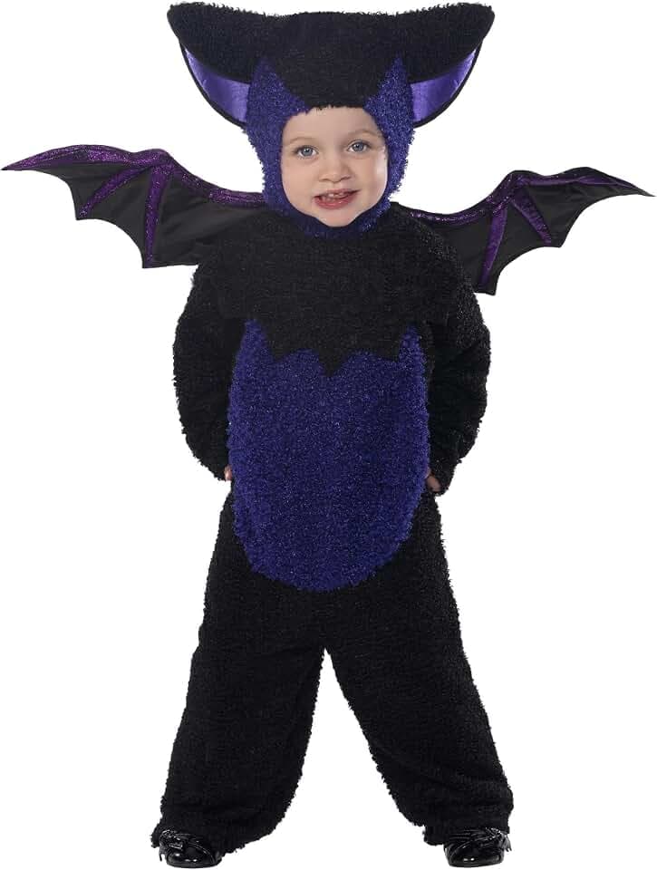 Smiffys, Kinder Unisex Fledermaus Kostüm, Jumpsuit mit Kapuze und Flügeln, Größe: T1 (Kleinkind Small), 32935