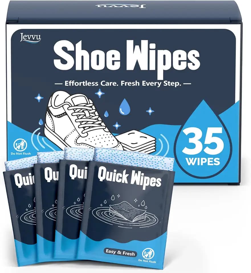 Jevvu Shoe Wipes, 35 Individually Wrapped Sneaker Cleaning Wipes for White Shoes, Dual-Textured, Waterless