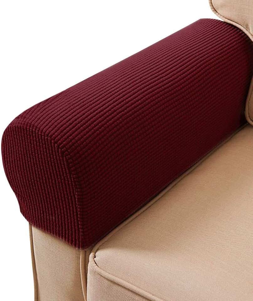 Armlehnen-Stuhlbezüge, Stretch-Sessel, Couch, Armlehnenbezug, rutschfest, Spandex, Polyester, Sofa-Stuhl-Armkappen, Schonbezüge für Möbelschutz, 2er-Set (Weinrot)