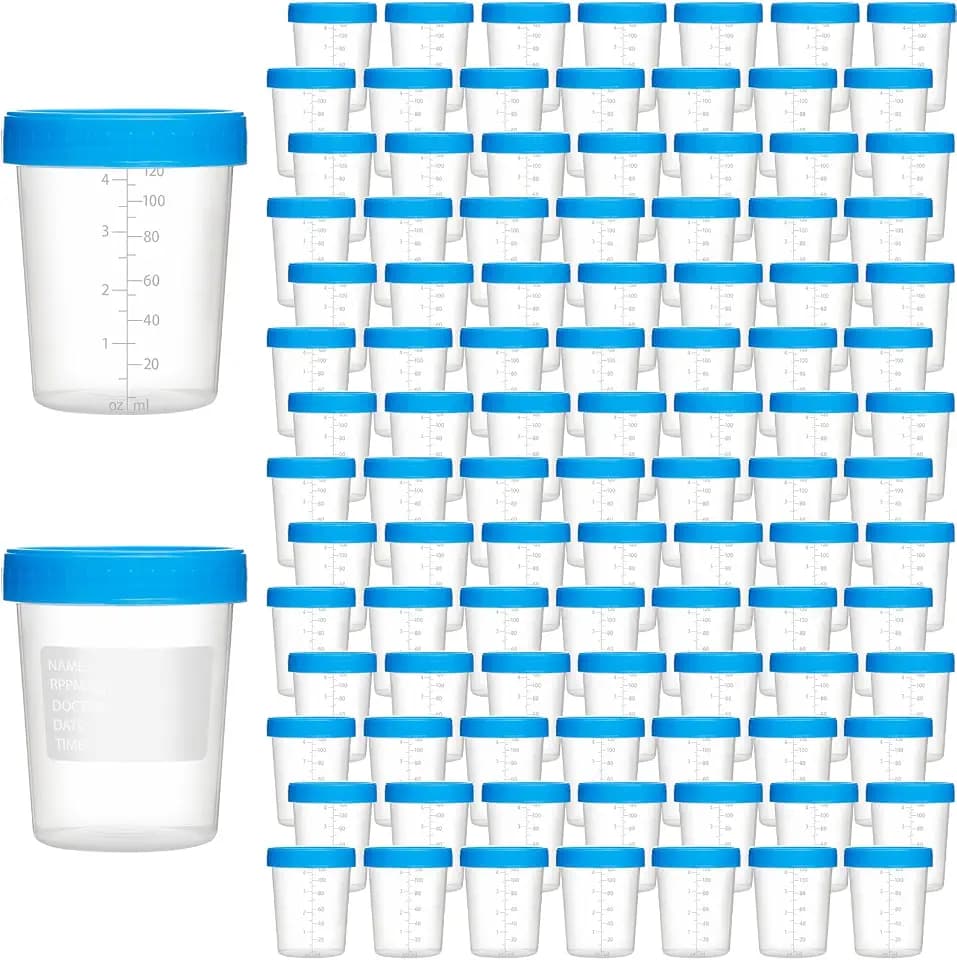 240 Pcs 4 oz Disposable Specimen Cups with Leakproof Screw Lids for Urine and Fecal Testing (Blue Lids)