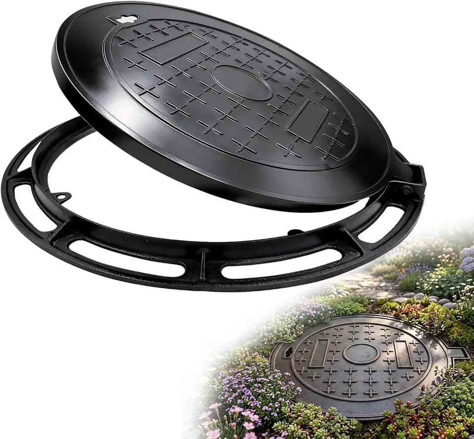 TONGMO 19.7 in Cast Iron Manhole Cover and Frame, B125 Ductile Iron Build