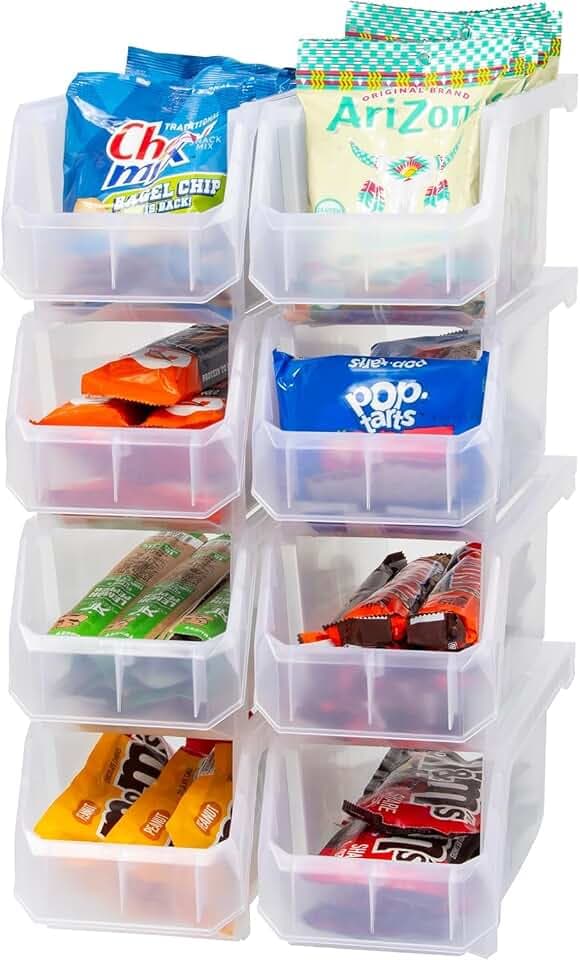 ReadySpace Kunststoffbehälter zum Organisieren und Aufbewahren von Behältern für Schrank, Küche, Büro, Spielzeug oder Speisekammer, Medium, 8 Stück, transparent