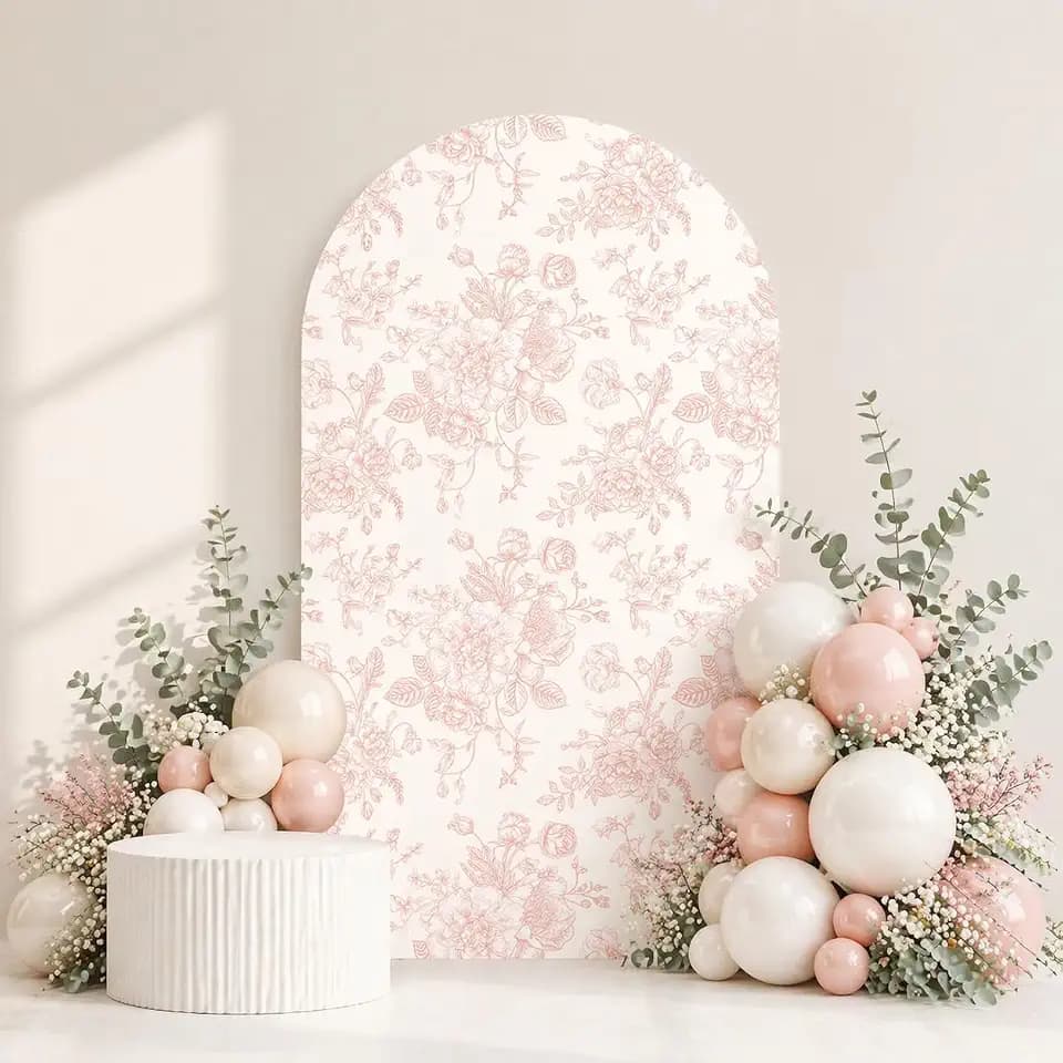 Arch Backdrop Cover Baby in Bloom Baby Shower Arch Stand Spandex Fabric Cover Blue Flowers Floral Pink Bows Girls Birthday Party Baptism Decorations (2.6X6ft,G-4032)