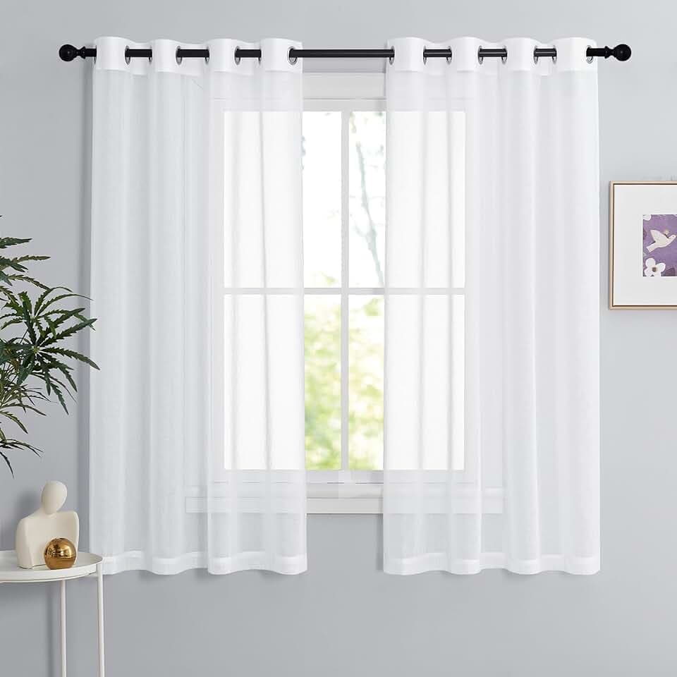PONY DANCE Voile Gardinen Kurz Schlafzimmer Vorhang Weiß Transparent Ösen