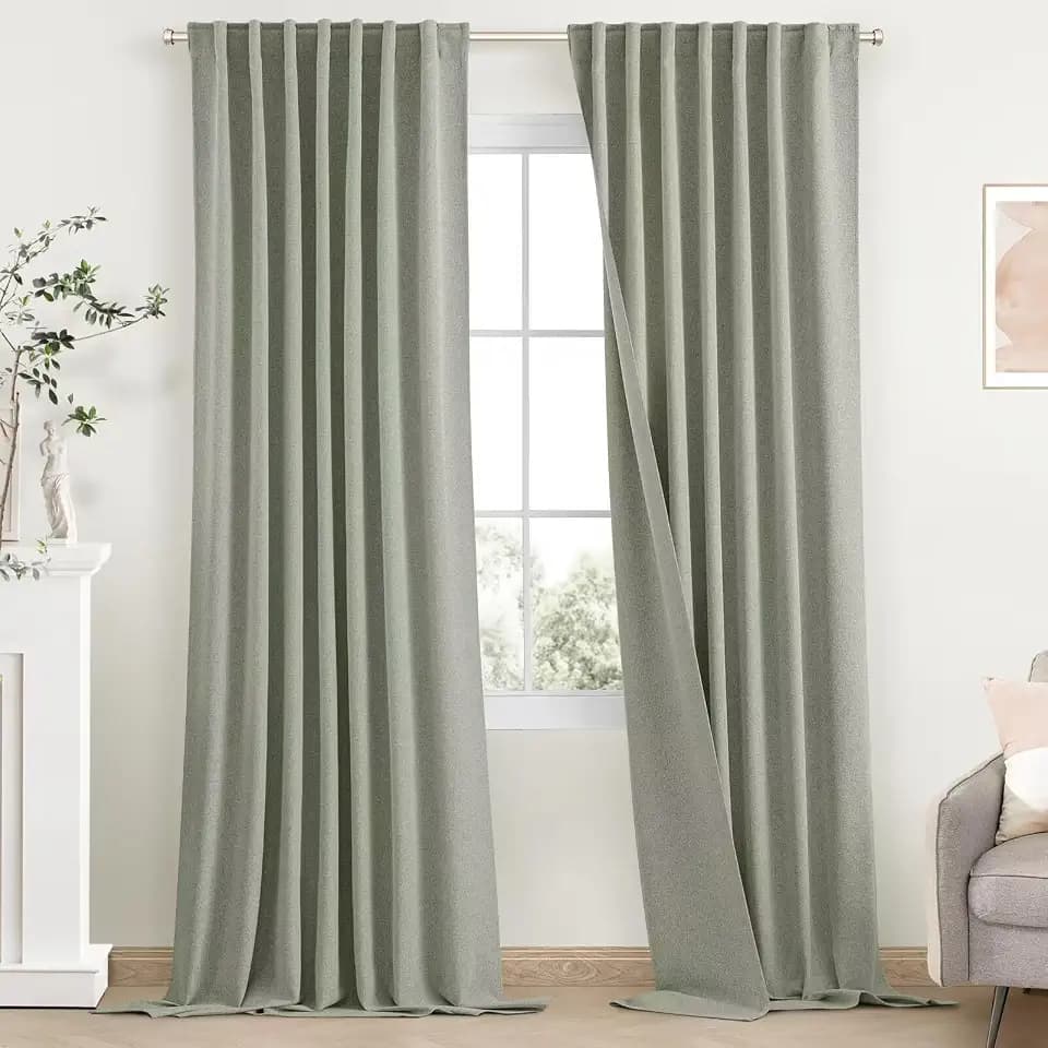 SimpleHome 100% Blackout Linen Sage Green Living Room Curtains 52 Wx84 L
