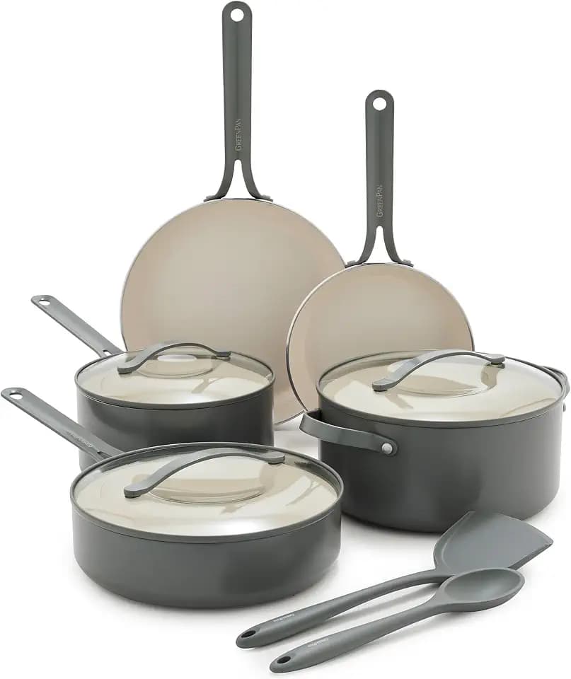 GreenPan Nova 10 Piece Ceramic Nonstick Pots & Pans Set, Slate Gray