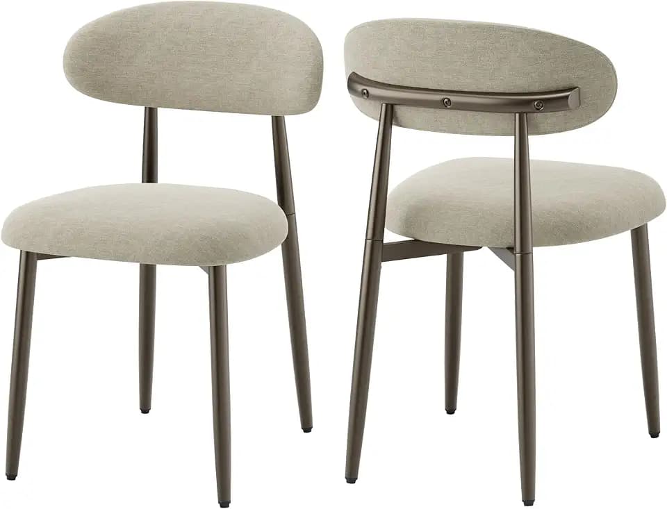 MALOL Esszimmerstühle 2er Set, Polsternder Stühle Esszimmer, Esstisch Stühle mit geschwungener Rückenlehne & Metallfüßen, Moderne Küchenstühle, Stoffstühle für Küche, Wohnzimmer und Gastronomie,Kamel
