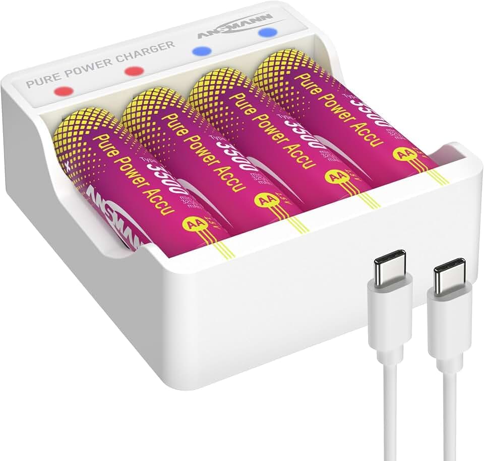 ANSMANN Pure Power Lithium-Ladegerät mit 4X Mignon AA Akkus 1,5V Li-Ion