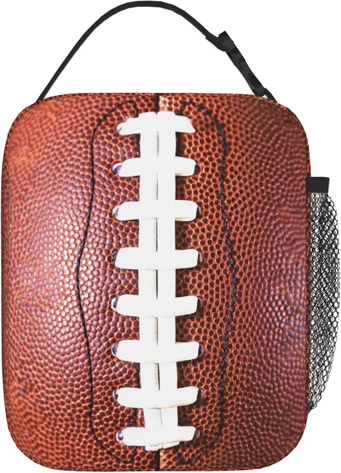 Football Lunch Bag for Boys Girls Kids Teens Adults, Rugby Sports School Lunch Box Bag, Insulated Reusable Leakproof Thermal High Capacity Durable Cooler Tote Food Handbag with Front Pocket