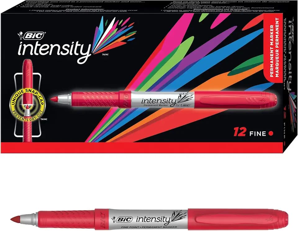 BIC Intensity Red Permanent Markers, Fine Point, 12-Count Pack of Markers