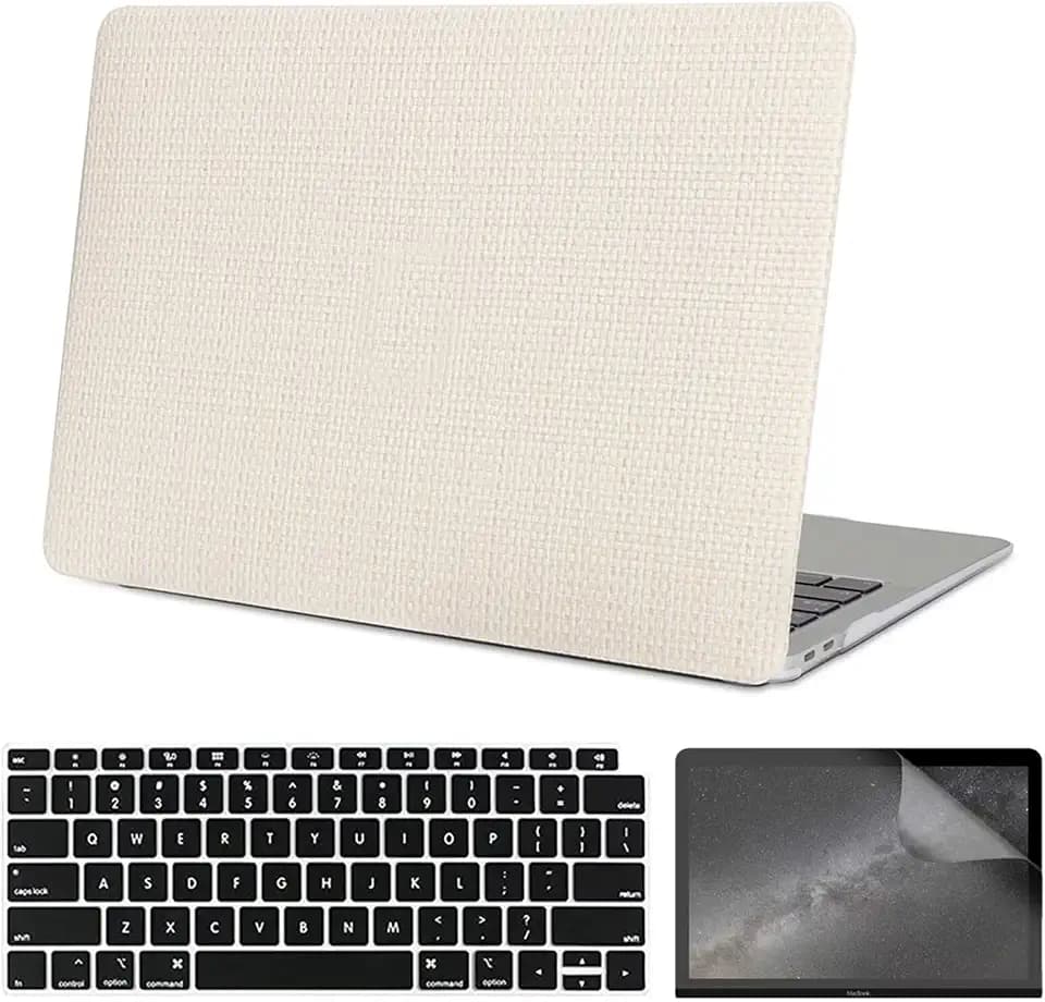 Compatible with MacBook Pro 13 Inch Case 2022-2016, A2338 M1 M2/A2289/A2251/A2159/A1989/A1706/A1708 Touch Bar & Touch ID, Braided Pattern Hard Case with Keyboard Cover & Screen Protector,White