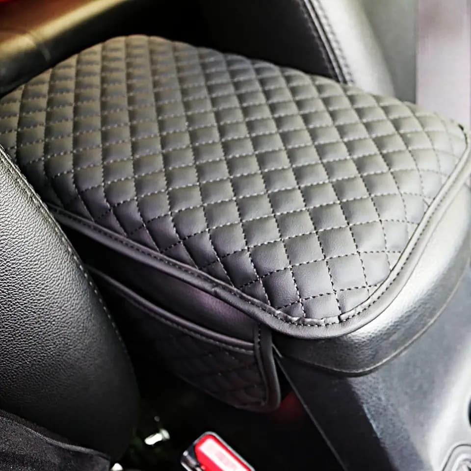 KAELTHAS Comfortable Car Center Console Cushion Armrest Dog Cat Paws Protect Cover Non-Slip with 2 Storage Bags for Cars SUVs CUVs Interior Accessories (Black, Mid-Size)