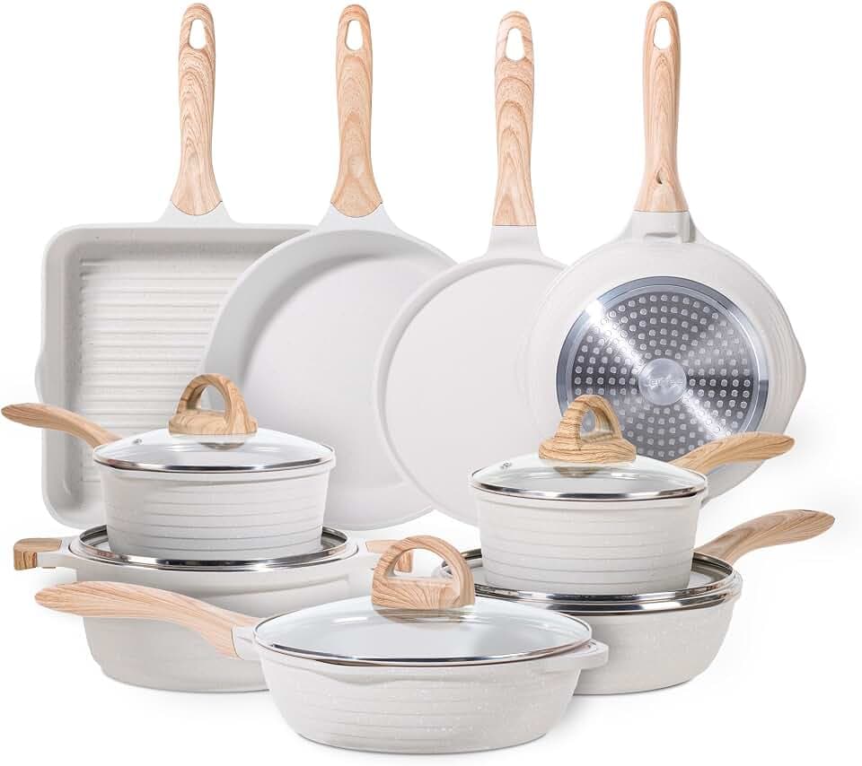 JEETEE Töpfe Set 23-teilig, Antihaft Pfannenset Induktion, Beige