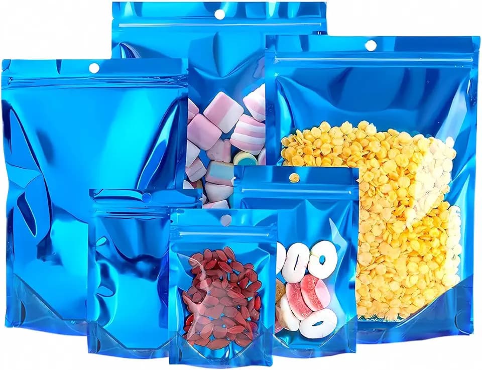 100PCS Blue 7x10in Mylar Food Bags Smell Proof Resealable Pouches