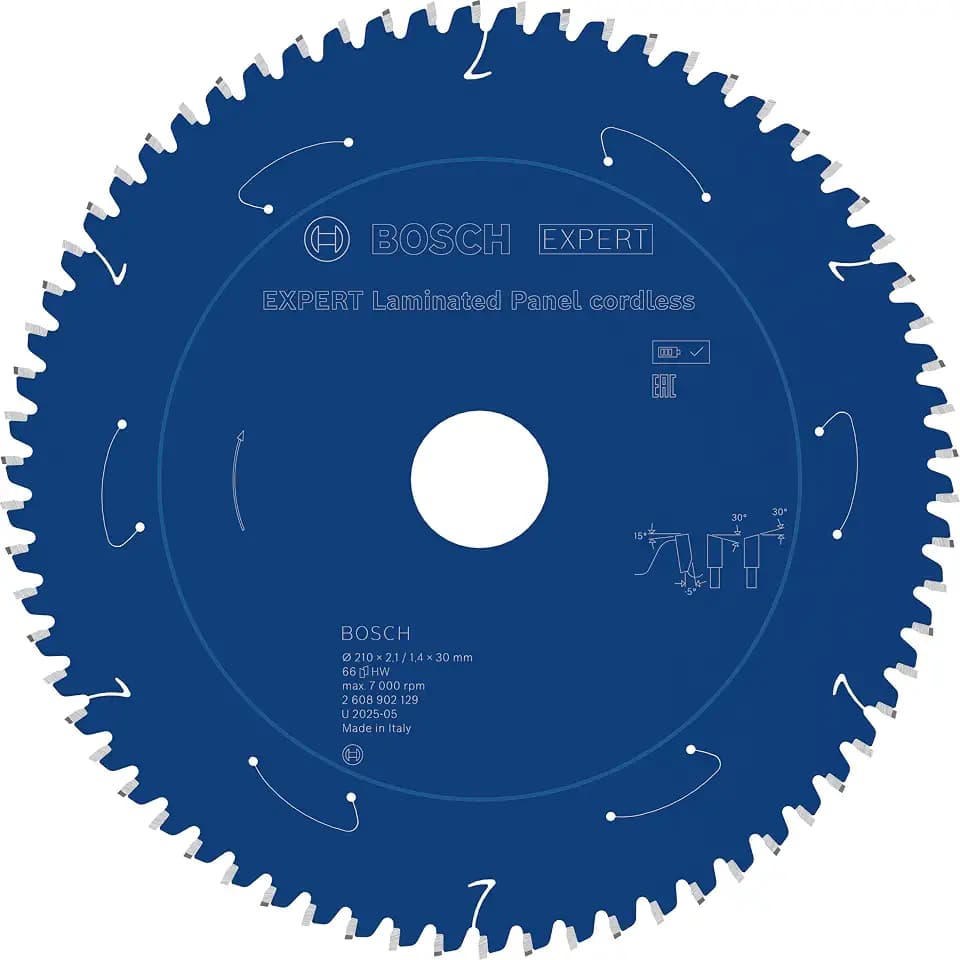Bosch 1x EXPERT Laminated Panel cordless Kreissägeblatt für Tischkreissägen (für Kunststoffbeschichtete Platten, Ø mm, Professional Zubehör Akku-Tischkreissäge)