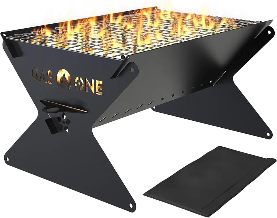 GasOne 15” Portable Charcoal Grill – Foldable BBQ Grill – Camping Grills for Backyard, Bonfire, Patio – Heavy-Duty Portable Fire Pit – Camp Cooking Gear