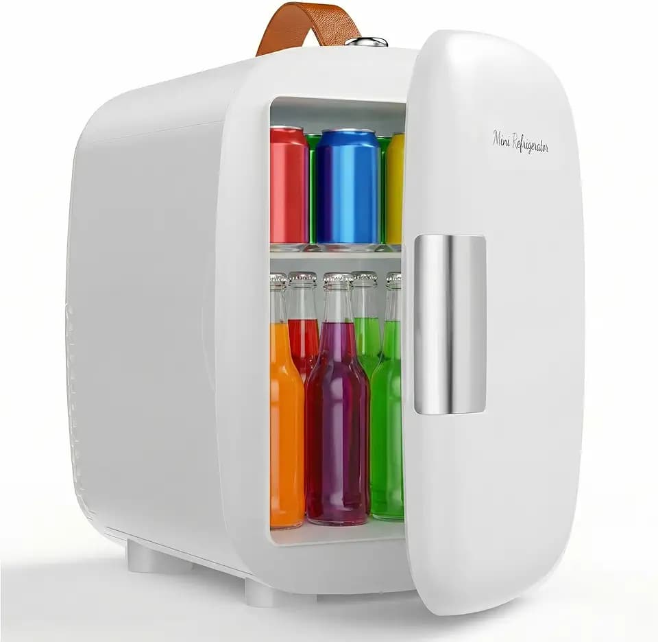 OLIXIS Mini Fridge for Bedroom, Office & Car, Portable Mini Refrigerator for Skincare with Handle, 4.23QT Compact Cooler for Drinks, Food, Skincare & Makeup, Ultra-Quiet Energy-Saving, AC/DC