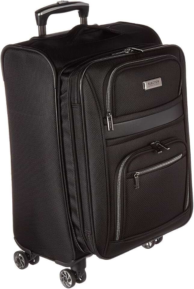 Kenneth Cole REACTION Rugged Roamer Lightweight Softside Expandable 8-Wheel Spinner Luggage, Black, 20-Inch Carry-On