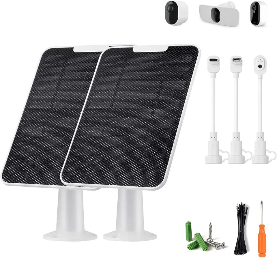 Solar Panel Charger Compatible with Essential Series, Pro 6/6 XL/5S/4/3, Go 2, Ultra Series & Wireless Floodlights, 6V 5W Solar Panel for Arlo Security Camera, P65 Weatherproof, 9.8ft Cable, 2 Pack