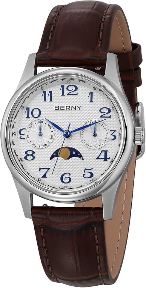BERNY Mondphase Uhr Quarzuhr für Damen Armbanduhr