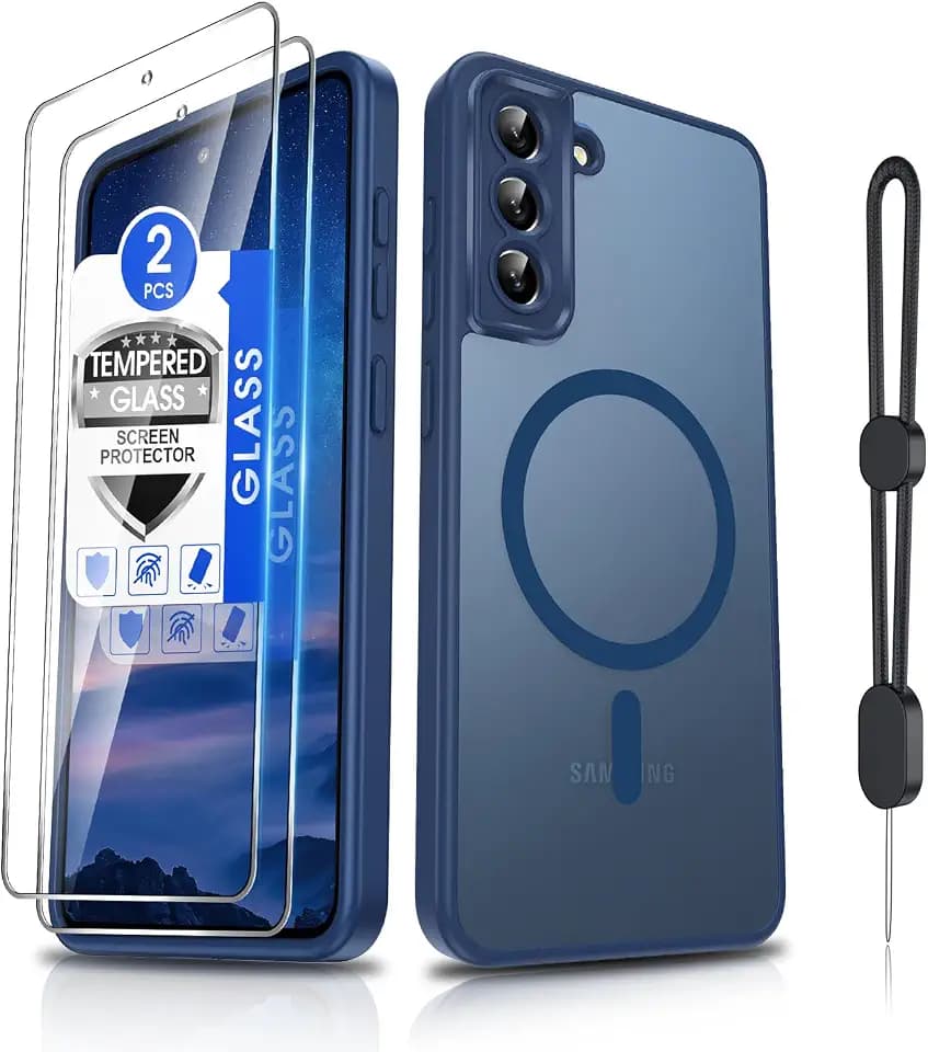 Dizn for Samsung Galaxy S21 FE Phone Case:[𝐍𝐨𝐭 𝐅𝐢𝐭 𝐒𝟐𝟏][Compatible with MagSafe] Wireless Charging,with Screen Protector & Strap,Full Camera Protective S21FE,Funda para S21FE,Sapphire Blue