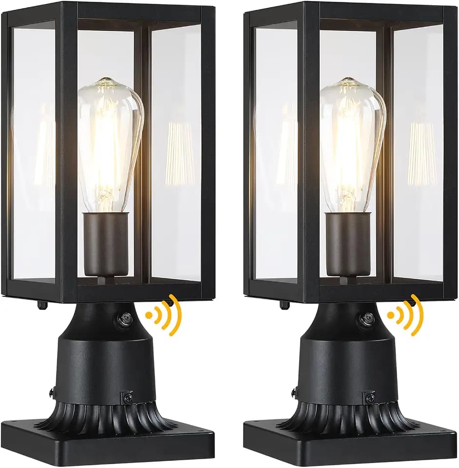Dusk to Dawn Outdoor Post Lights with Pier Mount Base, 2-Pack, Black