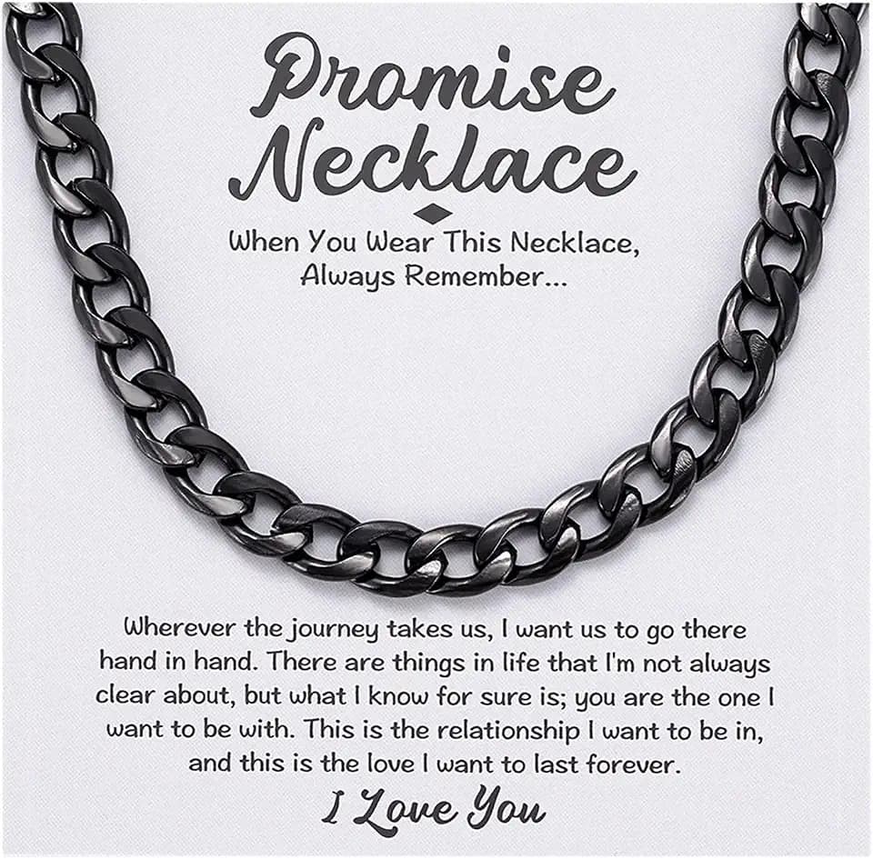 MIXJOY Promise Cuban Chain Necklace, Mens 7mm Thick Cuban Link Chain Necklace Sentimental Gift for Husband, Boyfriend, Fiance, I Love You Gift Ideas for Birthday Anniversary