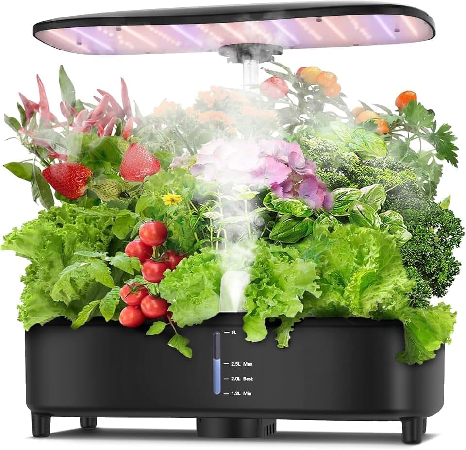 Sonidko Hydroponik Anzuchtsystem Set mit Zerstäubungstechnologie, Indoor-Garten-Set mit 48W LED-Wachstumslampe, Leiser Wasserpumpe, Auto-Timer, Höhenverstellbar, 5L Großer Tank, Pflanzenkeimungs-Set