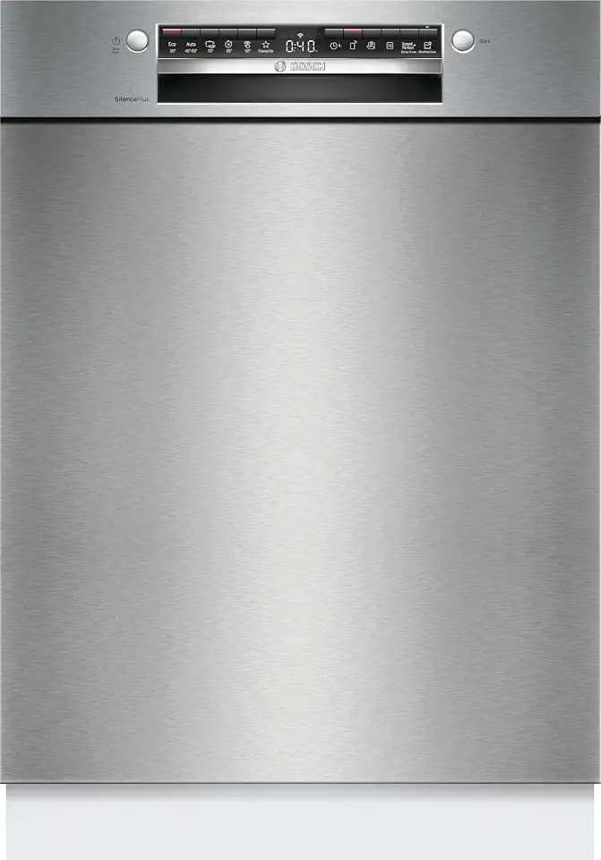 Bosch SMU4ETS08E, Serie 4, Smarter Unterbau-Geschirrspüler 60 cm, Besteckkorb, Spülmaschine mit Programmassistent, besonders Leise, höhenverstellbarer Oberkorb, Automatische Türöffnung, Edelstahl