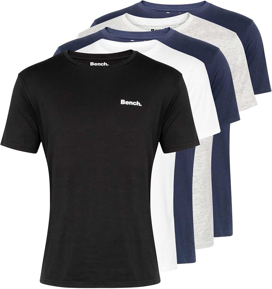 Bench Men's Envoy Everyday T-Shirt Multipack, Assorted Plain Colours, 100% Cotton, 5 Pack, Crew Neck Classic Fit Short Sleeve Tee, Everyday Men's Clothing, Small