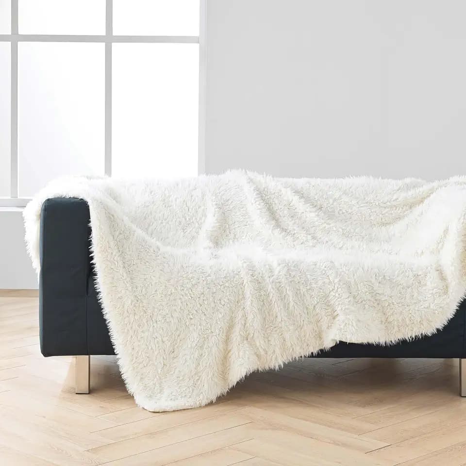 Douceur d'Intérieur, Warme Winterdecke XXL (220 x 240 cm) Schaf, Fellimitat