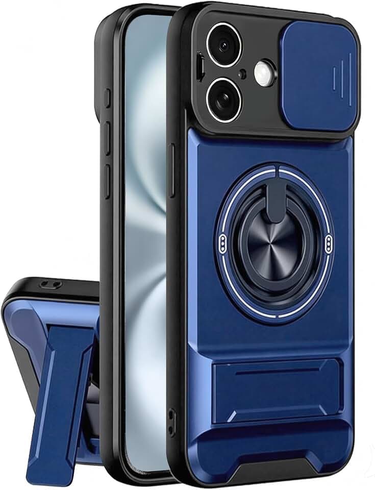 Dssairo for iPhone 17 case with 360°Rotation Magnetic Ring Compatible with MagSafe Slide Camera Cover Foldable Stand Military-Grade Shockproof Protective case (Blue, iPhone 17)