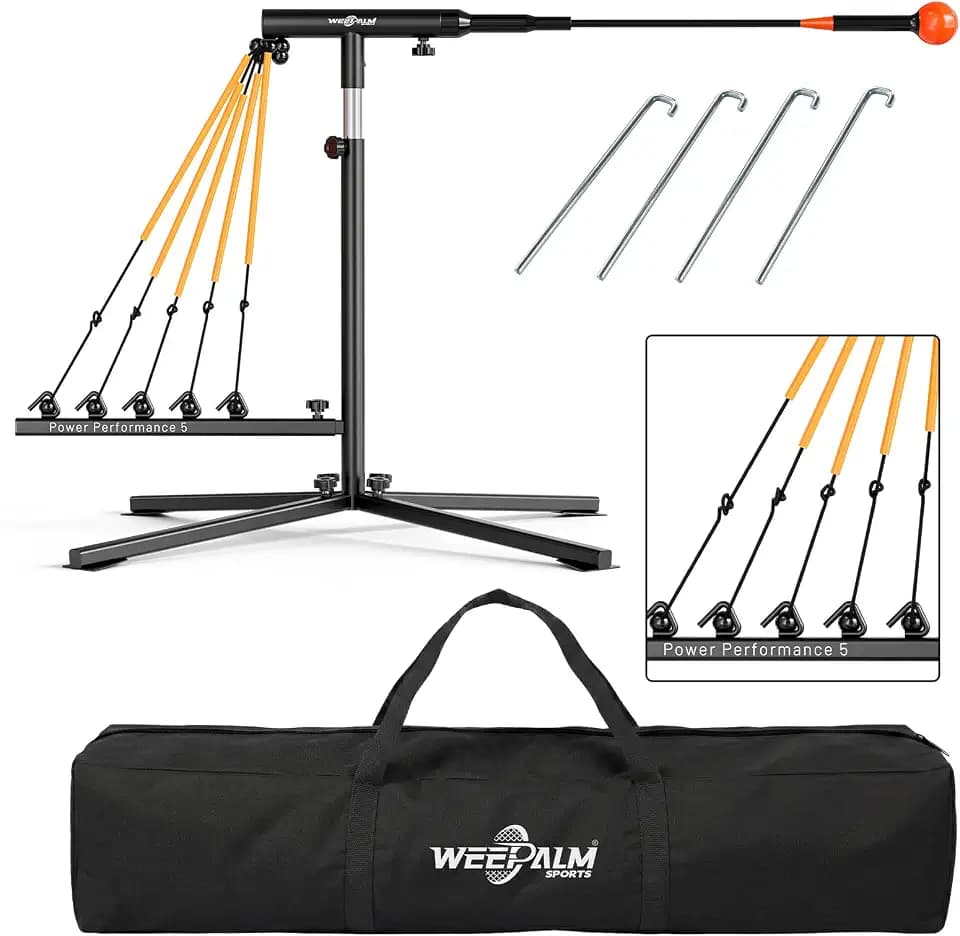 Baseball Swing Trainer, 5 Power Bands, Adjustable Height
