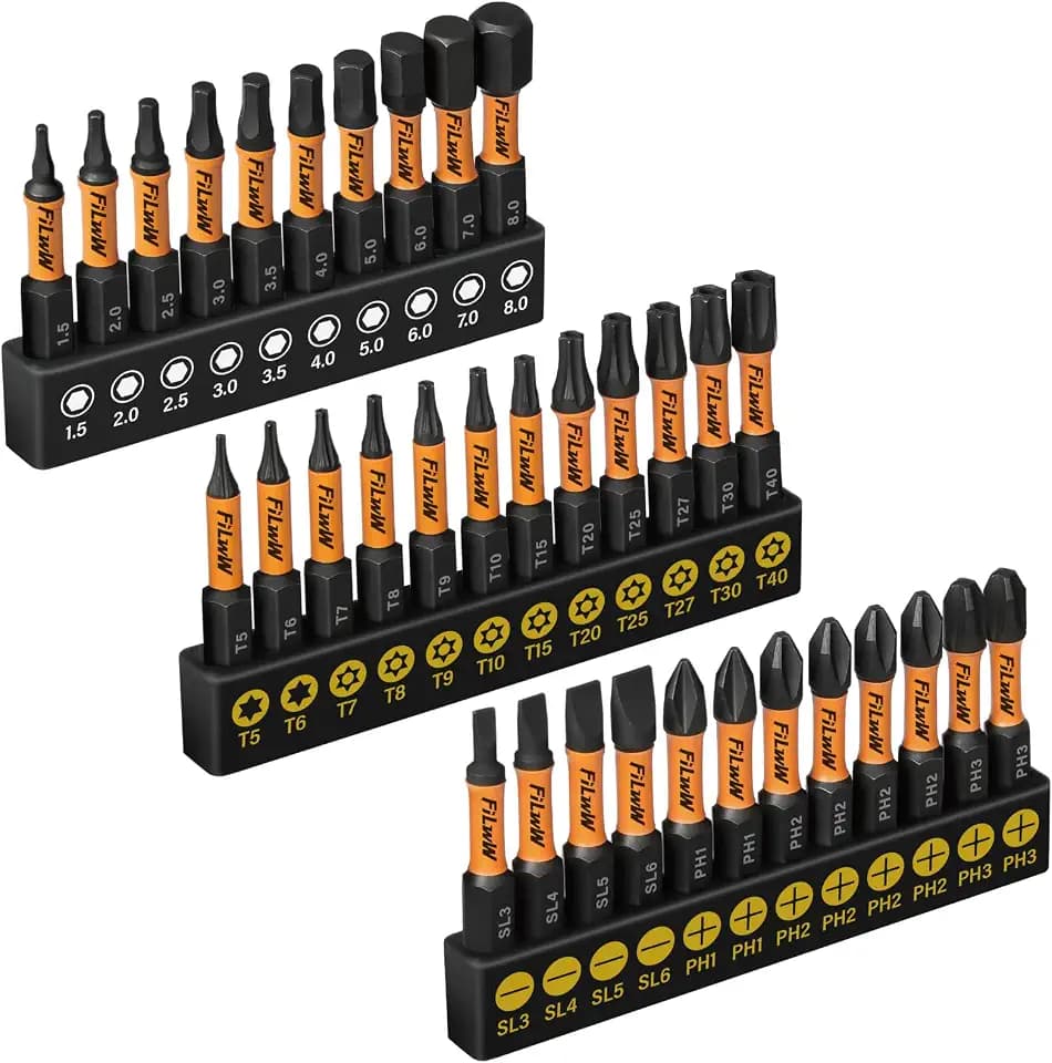 2 Inch Magnetic Anti Slip Impact Screwdriver Bits Set, Mixed 34-Piece Insert S2 Steel Driver Dit Set with CNC Machined Tips for Power Drill