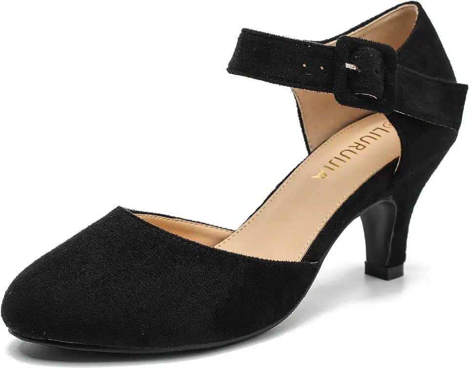 LIURUIJIA Women's Kitten Heel Mary Jane Pumps Closed Toe Dress Shoes
